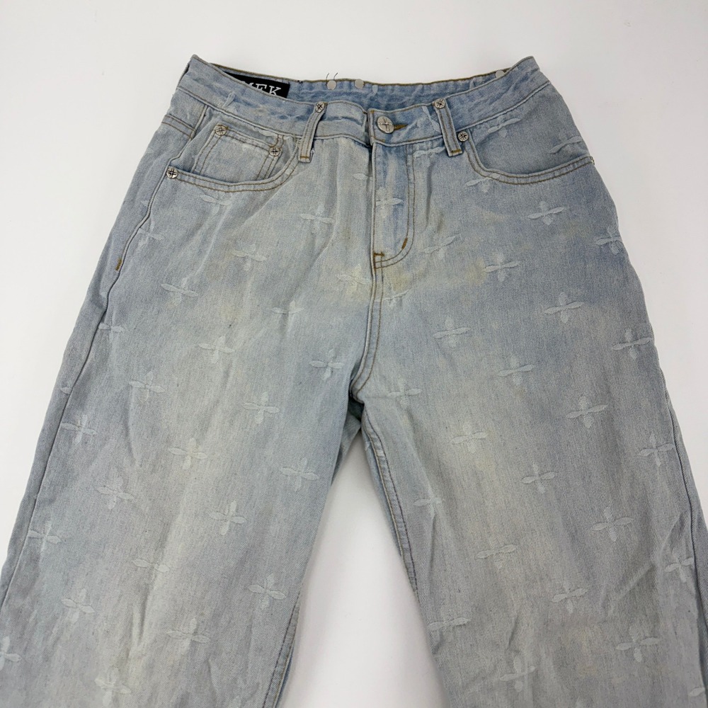 SMFK Plan D Cross Jacquard Ankle Jeans Women Small Light Wash Blue Denim Size 6 - Picture 13 of 15